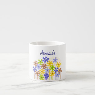 Tasse Expresso Nom du dessin de fleur simple bleu jaune brun