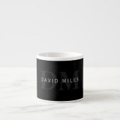 Tasse Expresso Nom et monogramme modernes | Gris et noir (Devant)