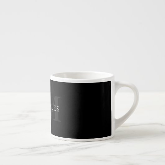 Tasse Expresso Nom et monogramme modernes | Gris et noir (Droite)