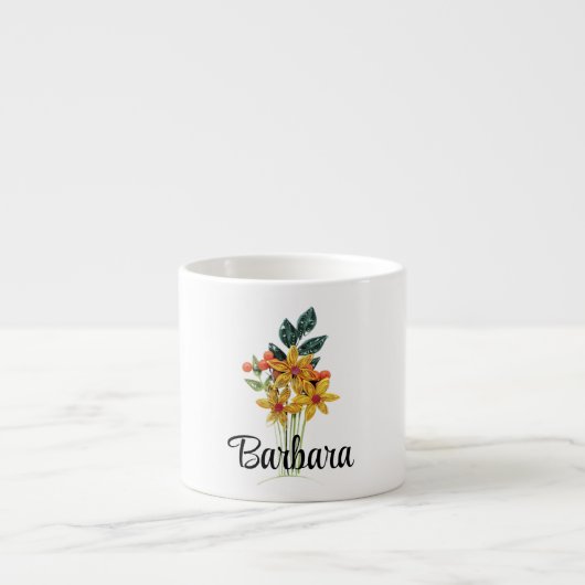 Tasse Expresso Nom Initiales ou Texte, Papier Fleurs quadrillées (Devant)