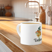 Tasse Expresso Nom Initiales ou Texte, Papier Fleurs quadrillées 