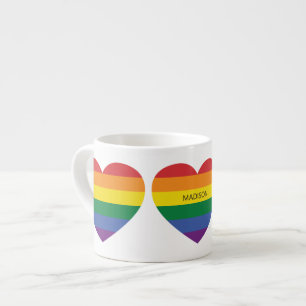 Tasse Expresso Nom personnalisé Rainbow Heart