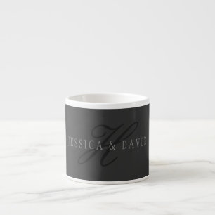 Tasse Expresso Noms élégants & Monogramme   Gris foncé & clair