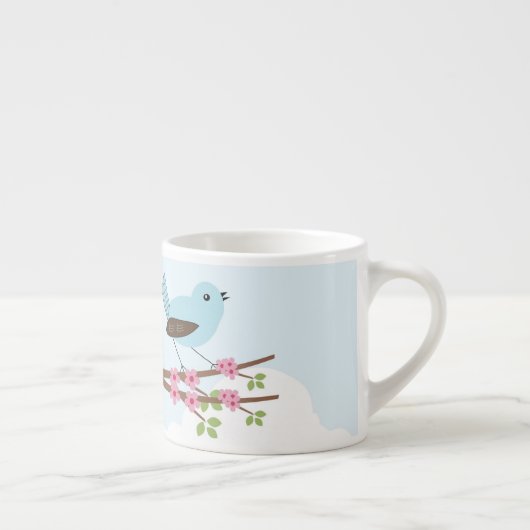 Tasse Expresso Oiseau bleu dans l'arbre en fleurs (Droite)