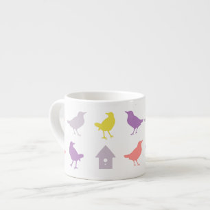 Tasse Expresso Oiseaux pastel rose et violet avec Birdhouse