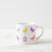 Tasse Expresso Oiseaux pastel rose et violet avec Birdhouse (Droite)