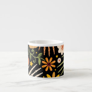 Tasse Expresso Os d'Halloween, motif floral sans couture.