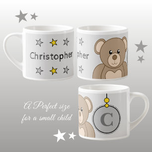 Tasse Expresso Ours en peluche mignon gris jaune avec étoiles enf