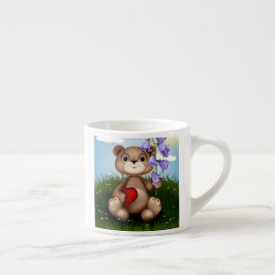 Tasse Expresso Ours tenant un bouquet de fleurs-30926