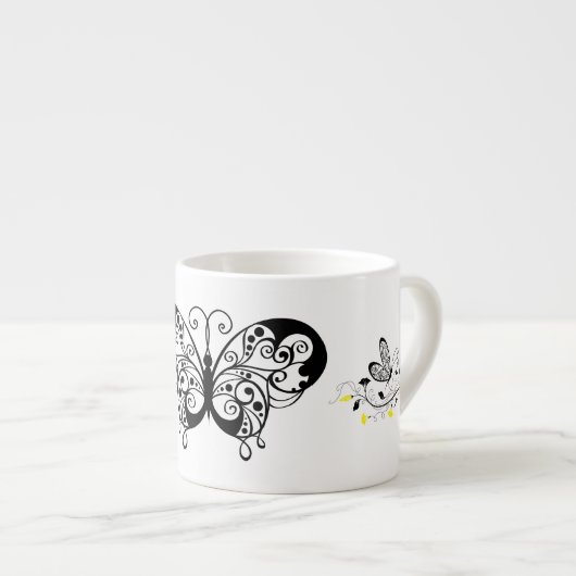 Tasse Expresso Papillons en dentelle noire 3 (Devant droit)