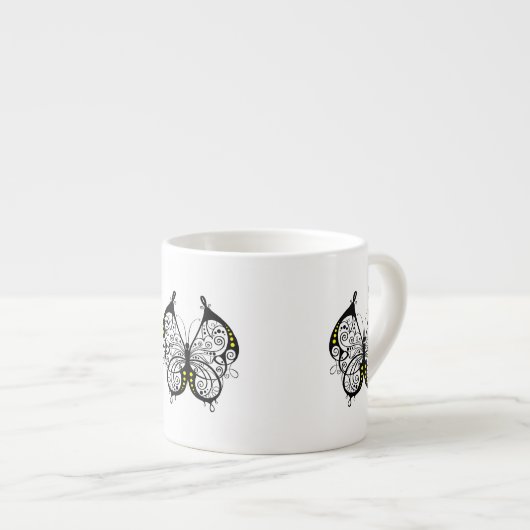 Tasse Expresso Papillons en dentelle noire 5 (Devant droit)