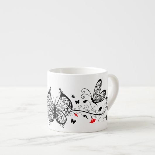 Tasse Expresso Papillons en dentelle noire 7 (Devant droit)