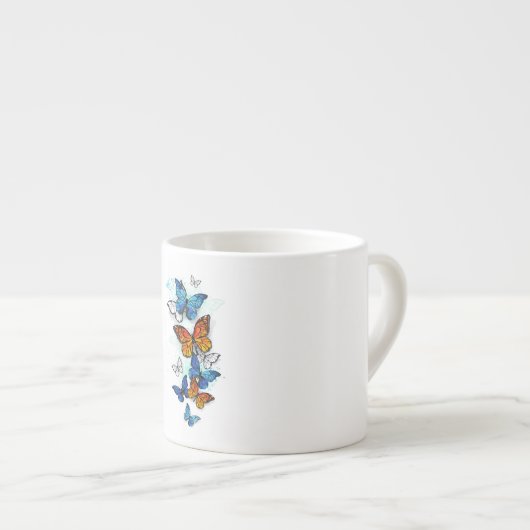 Tasse Expresso Papillons volants Morpho et Monarch (Devant droit)