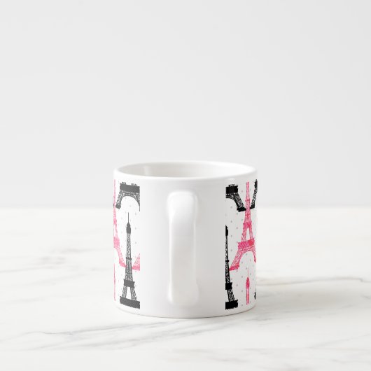 Tasse Expresso Paris Love, Tour Eiffel en noir et rose, mulets (Dos)