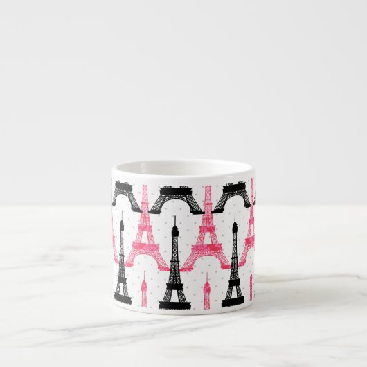 Tasse Expresso Paris Love, Tour Eiffel en noir et rose, mulets (Devant)