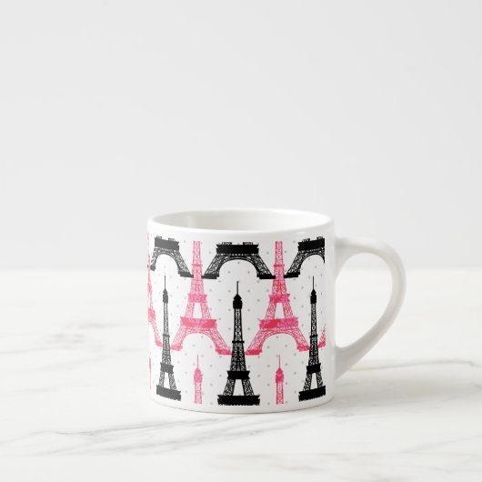 Tasse Expresso Paris Love, Tour Eiffel en noir et rose, mulets (Droite)