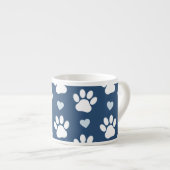 Tasse Expresso Pattern of paws, Dog paws, White paws, Blue Hearts (Devant droit)