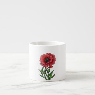Tasse Expresso Pavot rouge, aquarelle et encre