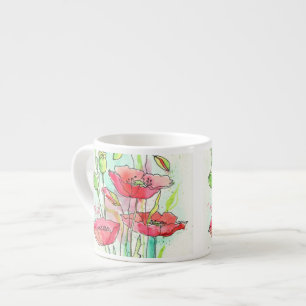 Tasse Expresso Pavots peints d'aquarelle