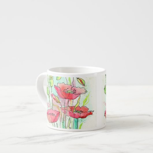 Tasse Expresso Pavots peints d'aquarelle (Devant gauche)