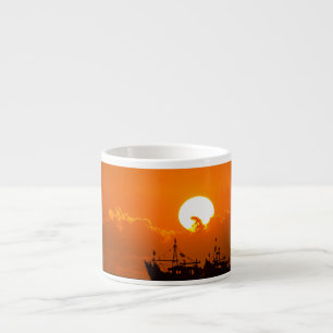 Tasse Expresso Paysage Naturel Coucher de Soleil avec Bateau-6846