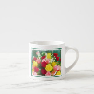 Tasse Expresso Peinture Bouquet Rose - Jolie Art Fleur Originale