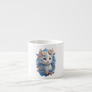 Tasse Expresso Peinture d'aquarelle de chat mignonne avec éclabou