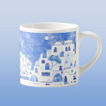 Tasse Expresso Peinture de l'île grecque de Santorin<br><div class="desc">Aquarelle bleu et blanc,  peinture murale basée sur la belle île grecque de Santorin. Art original de Nic Squirrell.</div>