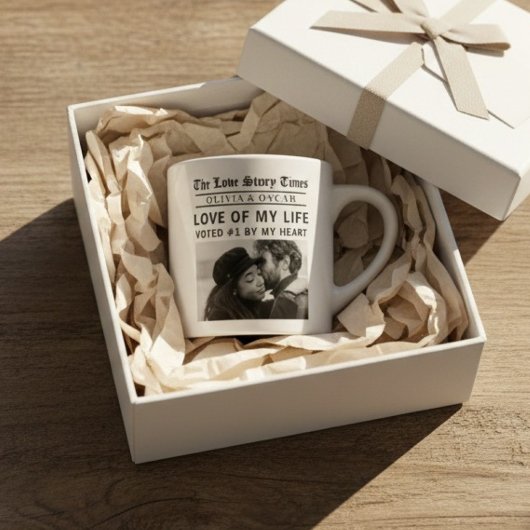 Tasse Expresso Personalized Romantic Photo | Love Story Newspaper