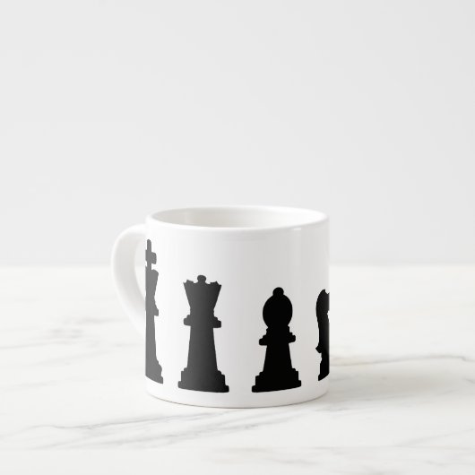 Tasse Expresso Pièces d'échecs noires sur le blanc (Devant gauche)