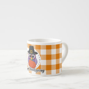 Tasse Expresso Pilgrim owl on Orange Plaid - Happy Thanksgiving
