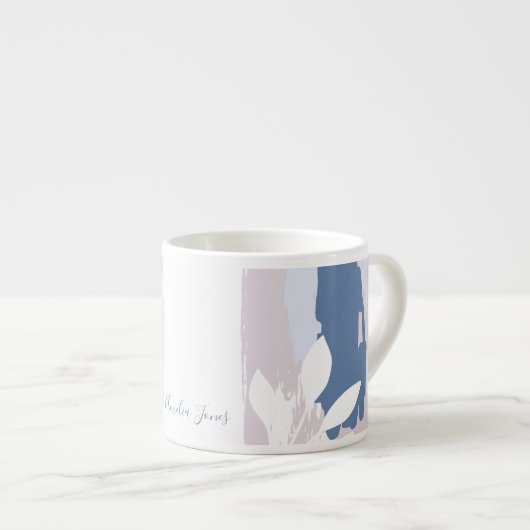 Tasse Expresso Pinceaux Abstraits rose et bleu Nom du monogramme (Devant droit)