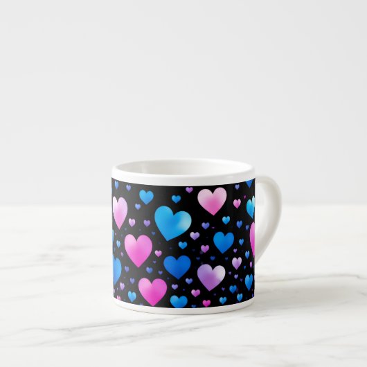 Tasse Expresso Pink & Blue Glowing Hearts (Devant droit)