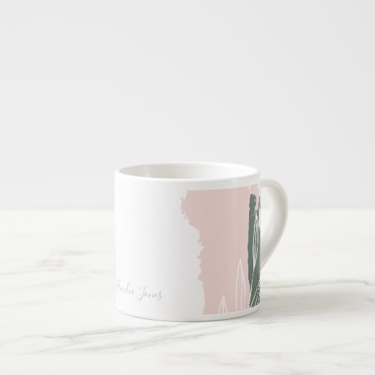 Tasse Expresso Pink & Green Abstrait Brush Strokes Nom du monogra (Devant droit)
