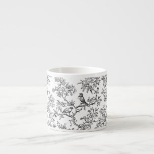 Tasse Expresso PixDezines Chinoiserie Noir Blanc, Oiseau Pivoines