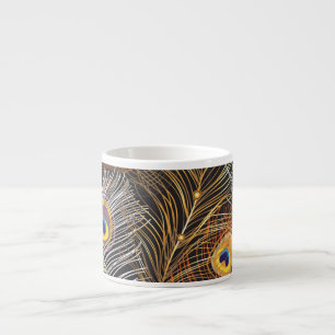 Tasse Expresso Plumes de paon doré : motif foncé.