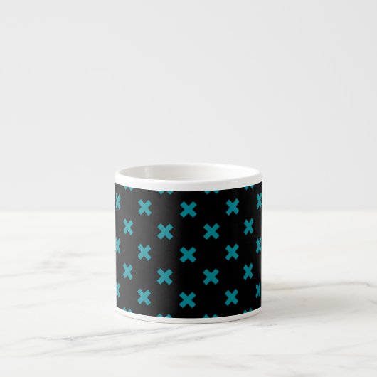 Tasse Expresso points de croix turquoises sur noir (Devant)