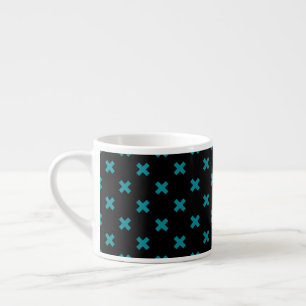 Tasse Expresso points de croix turquoises sur noir