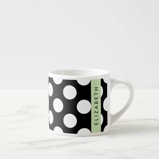 Tasse Expresso Pois noirs et blancs, pointillés, Votre nom (Droite)