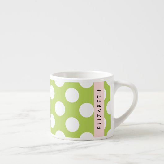 Tasse Expresso Pois verts, Motif Pointe Polka, Votre Nom (Droite)