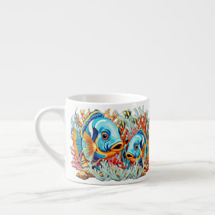 Tasse Expresso Poissons Tropicaux Couleurs Vives Vibes d'Été