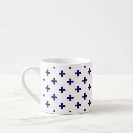 Tasse Expresso Polka bleu marine croise sur blanc (Gauche)