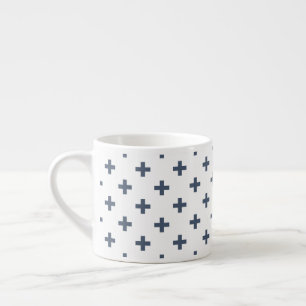 Tasse Expresso Polka gris-bleu croise sur blanc