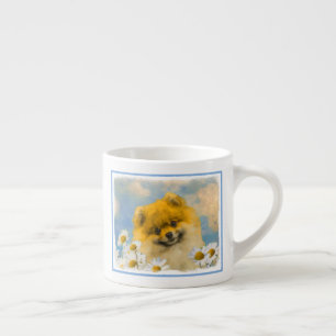 Tasse Expresso Pomeranian dans les marguerites peignant - art