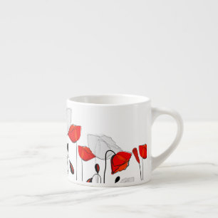 Tasse Expresso Poppies Rouges Dans Une Ligne