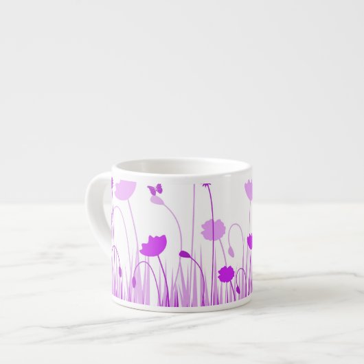 Tasse Expresso Poppies violettes et blanches minimalistes prègnen (Devant gauche)