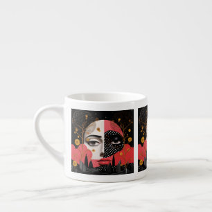 Tasse Expresso Portrait de la lune d'une femme visage noir et rou