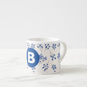 Tasse Expresso Pretty Elegant Blue Floral Pattern Monogram (Devant droit)