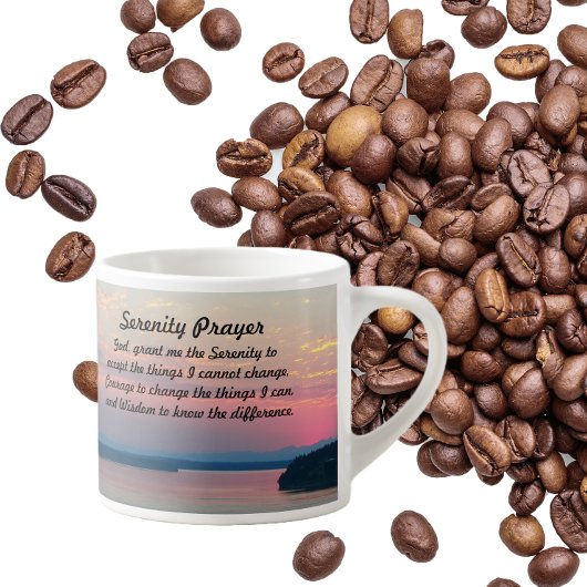 Tasse Expresso Prière Serenity Coucher de soleil sur la mer rose