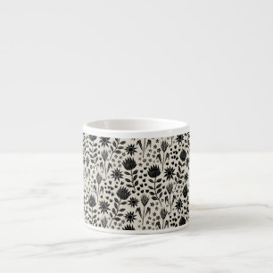 Tasse Expresso Protea Floral Block Print Millefleur noir lin